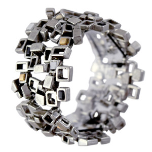 Modernist Pewter Cubist Bracelet - Neutral Colors Version