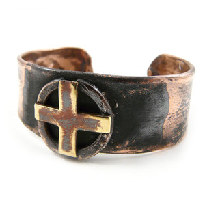 Celtic Sun Cross Rustic Copper Cuff Bracelet