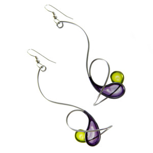 Kinetic Sculpture Inspired Earrings: Purple Green Orbit
