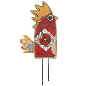 Whimsical Red Hen Carved Wood Clock