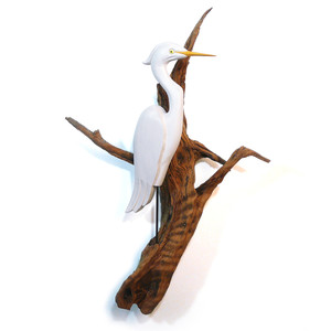 Carved Heron on Driftwood Wall Sculpture