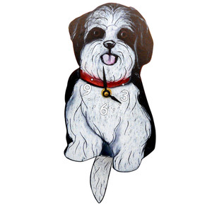 Tail-Wagging Dog Clock: Black and White Shih Tzu