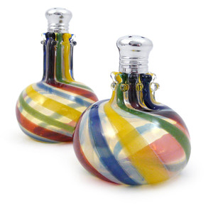 Handblown Glass Salt + Pepper Shaker Set: Multicolor Swirl