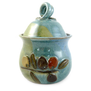 Stoneware Garlic Keeper with Olive Motif