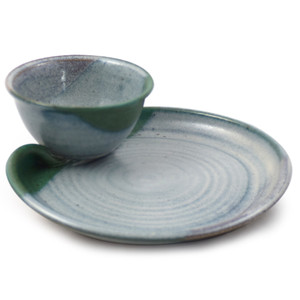 Stoneware Chip and Dip Platter in Mist Green