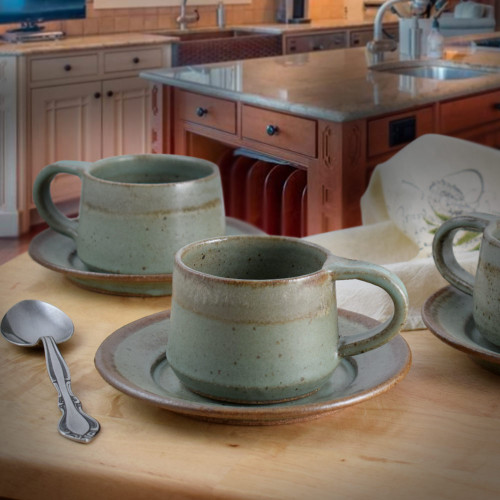 Simply Modern Pottery Collection: 8-oz Tea/Coffee Cups in Sage Green (Set of 2)