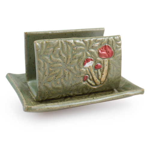 Retro Earthy Green Mushroom Sponge Holder