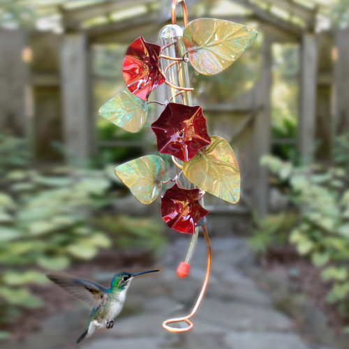 Copper Morning Glory Hanging Hummingbird Feeder