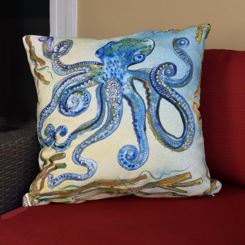 Modern Artisans Octopus and Jellyfish Art Pillow - Thumbnail 4