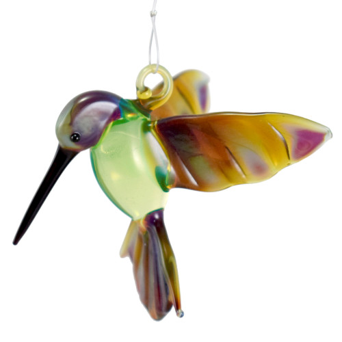Earthy Green Hummingbird Hanging Glass Figurine