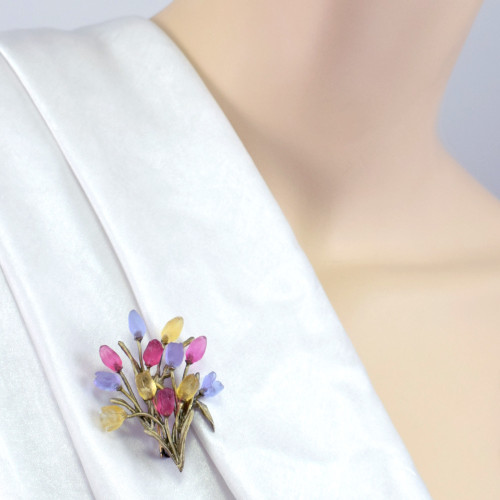 Flowering Tulip Brooch | Artisan Glass and Bronze Handmade in USA