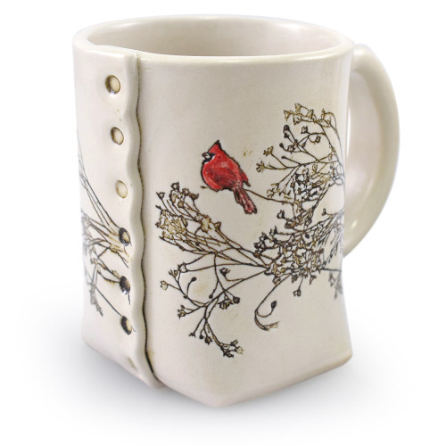 Slab-Built Stoneware Mug: Tranquil Cardinal