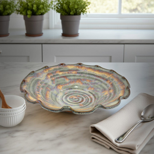 Honey Meadow Stoneware Pottery Collection: Fluted Serving Bowl