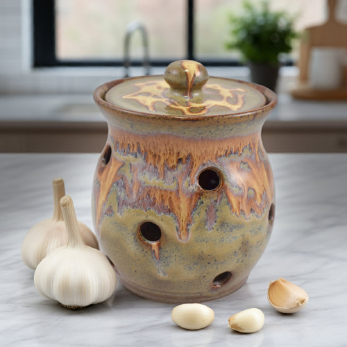 American Stoneware Pottery Garlic Keeper Jar