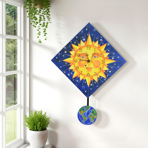 Sun and Earth Diamond-Shaped Pendulum Wall Clock