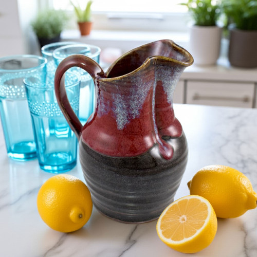 American Pottery Stoneware Pitcher in Raspberry Glaze