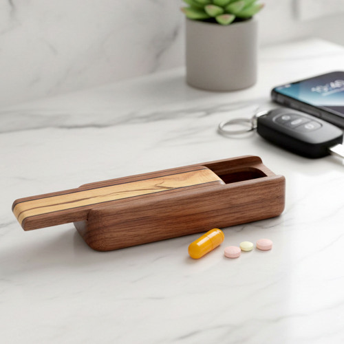 Long Size Wood Pill Box Made in the USA