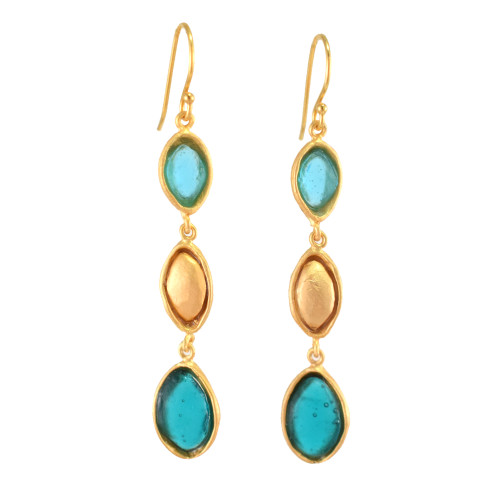 Artisan Glass & Gold Plate Peacock Collection Earrings