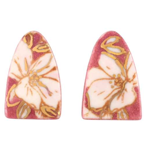 Magnolia Blossom Arch Earrings in Dusty Rose Color