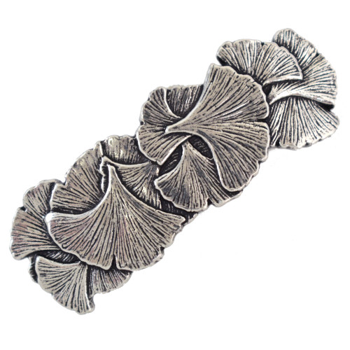 Ginkgo Leaves Britannia Pewter French-Style 70mm Hair Barrette