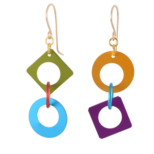Retro Groove Art Pop Earrings with Mismatched Graphic Shapes
