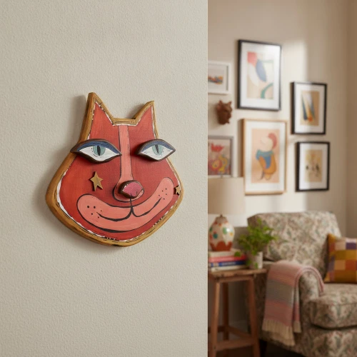 Red Cat Head Sculpture Handmade Hand painted in the USA
