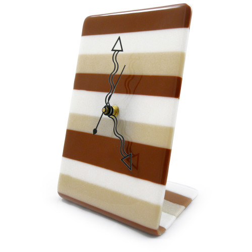 Modern Fused Glass Desk Clock Mocha Stripe
