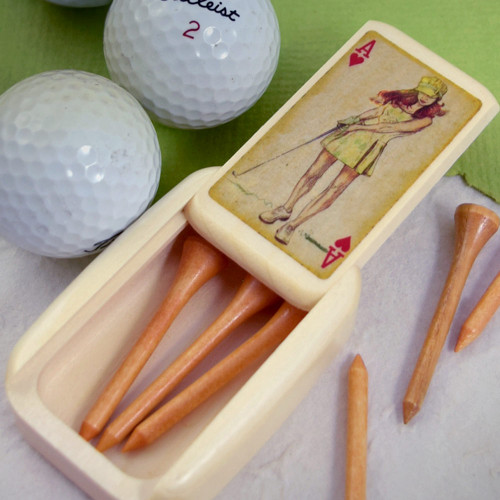 Golfer Tee Caddy Box, Female Version