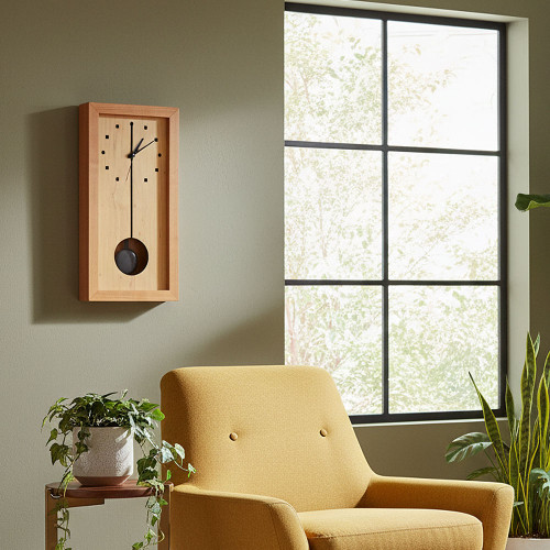 Cherry + Maple Wood Tall Box Clock for Wall or Shelf | Modern Artisans