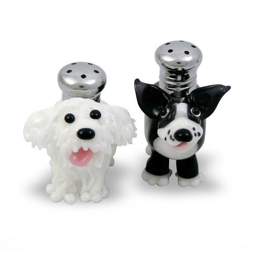 'Salty and Peppa' Dogs Handblown Glass Salt + Pepper Shaker Set