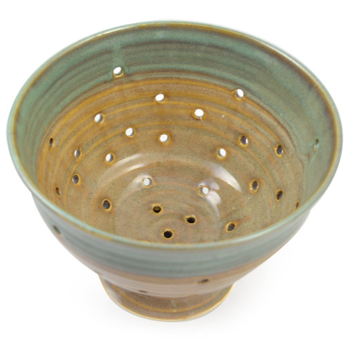 Stoneware Pottery Kitchen Colander in Sea Oats Glaze