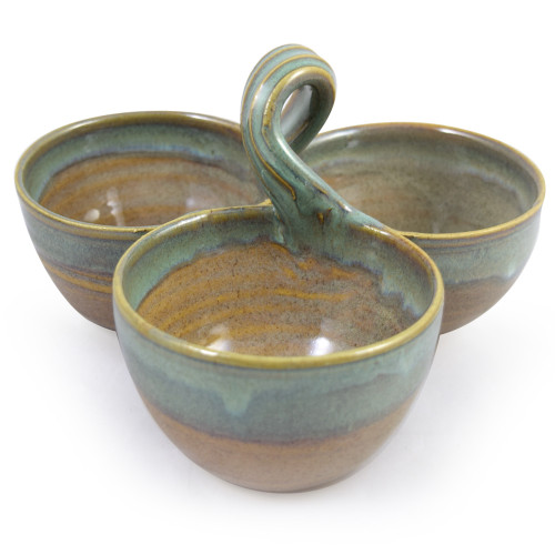 Stoneware Pottery 3-Bowl Condiment Dish | Trio Bowl for Guacamole ...