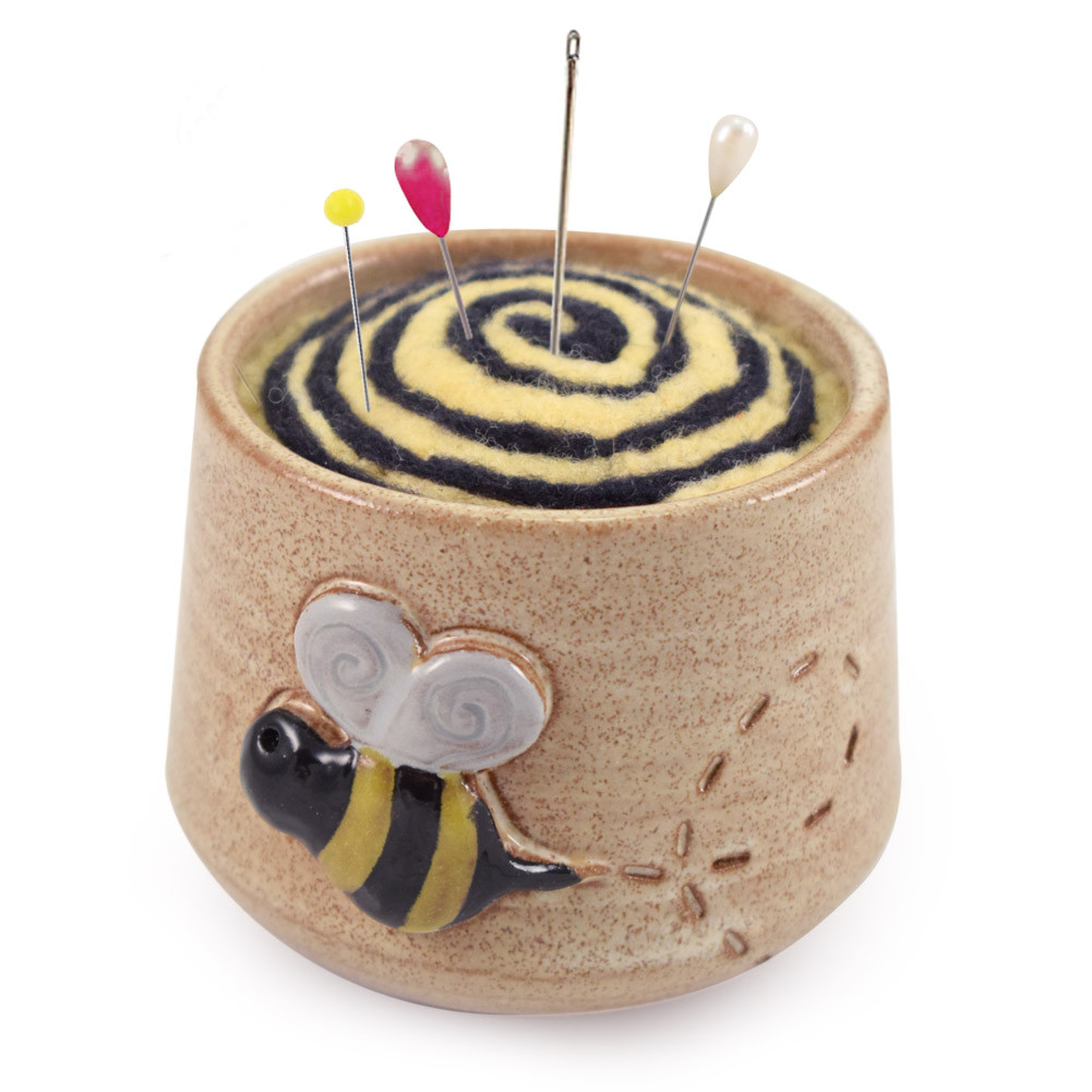 Busy Bee Stoneware/Felted Wool Pincushion