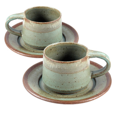 Simply Modern Pottery Collection: 8-oz Tea/Coffee Cups in Sage Green (Set  of 2)