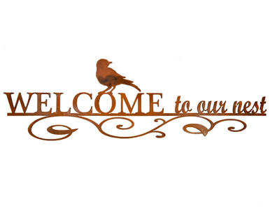 Welcome to Our Nest Rusty Metal Garden Sign with Bird