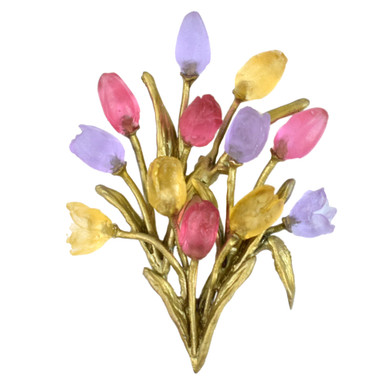Flowering Tulip Brooch | Artisan Glass and Bronze Handmade in USA