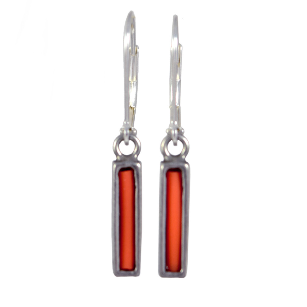 Modernist Pewter and Resin Orange Stack Earrings