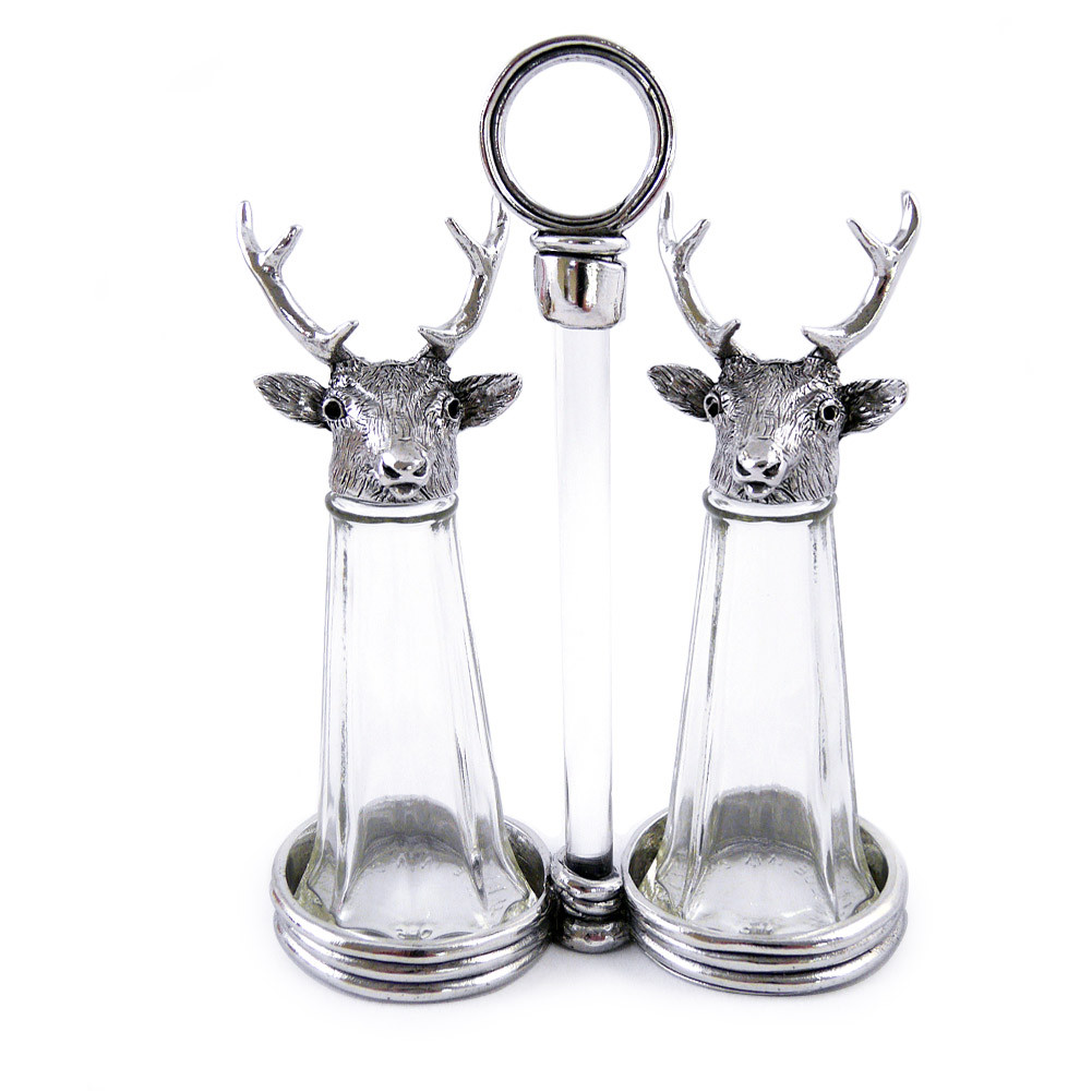 Pewter Stags Tall Salt +Pepper Shaker Set