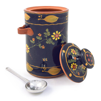 Terra Cotta Pottery Coffee Canister: Old Romany Motif