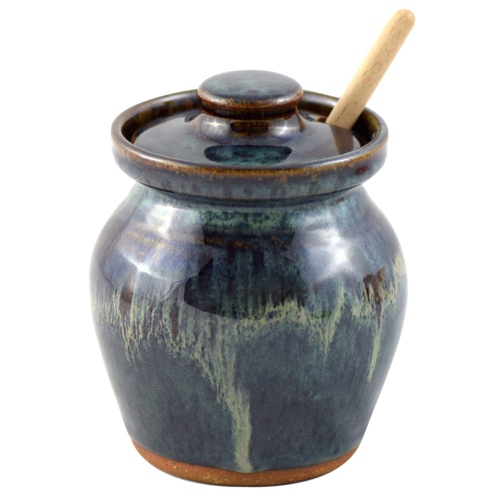 Stoneware Pottery Honey Pot in Midnight Blue
