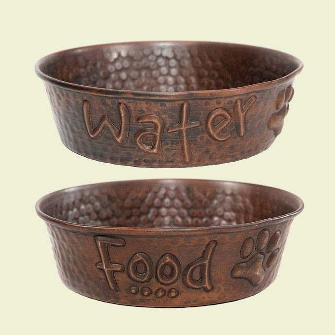 Set of 2 Food and Water Hammered Copper Dog Bowls Copper Dog Bowls