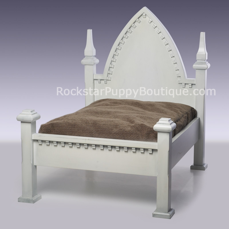white dog bed frame