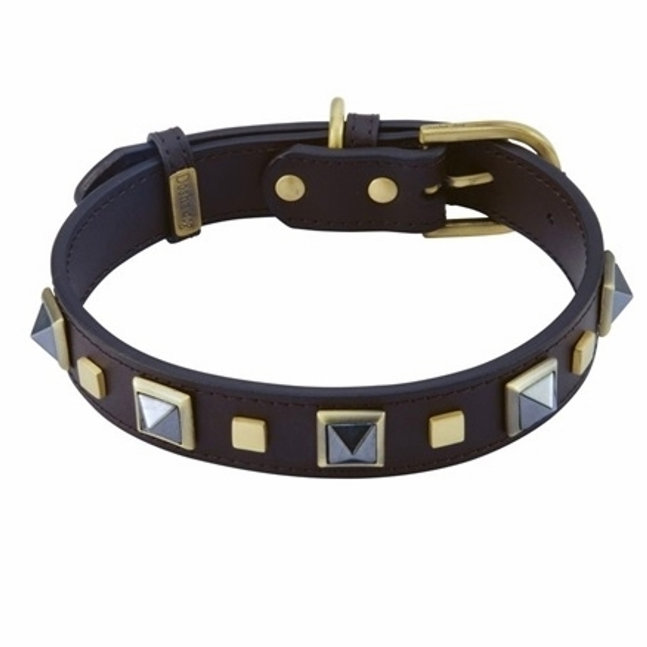 Luxury Designer Dog Collar Beige Leather & Red Stones 