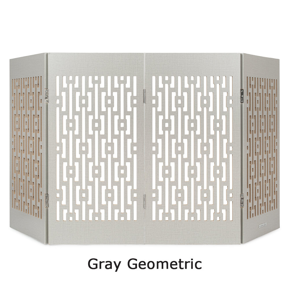Designer Dog Gate Freestanding Pet Gate in Grey Geometric