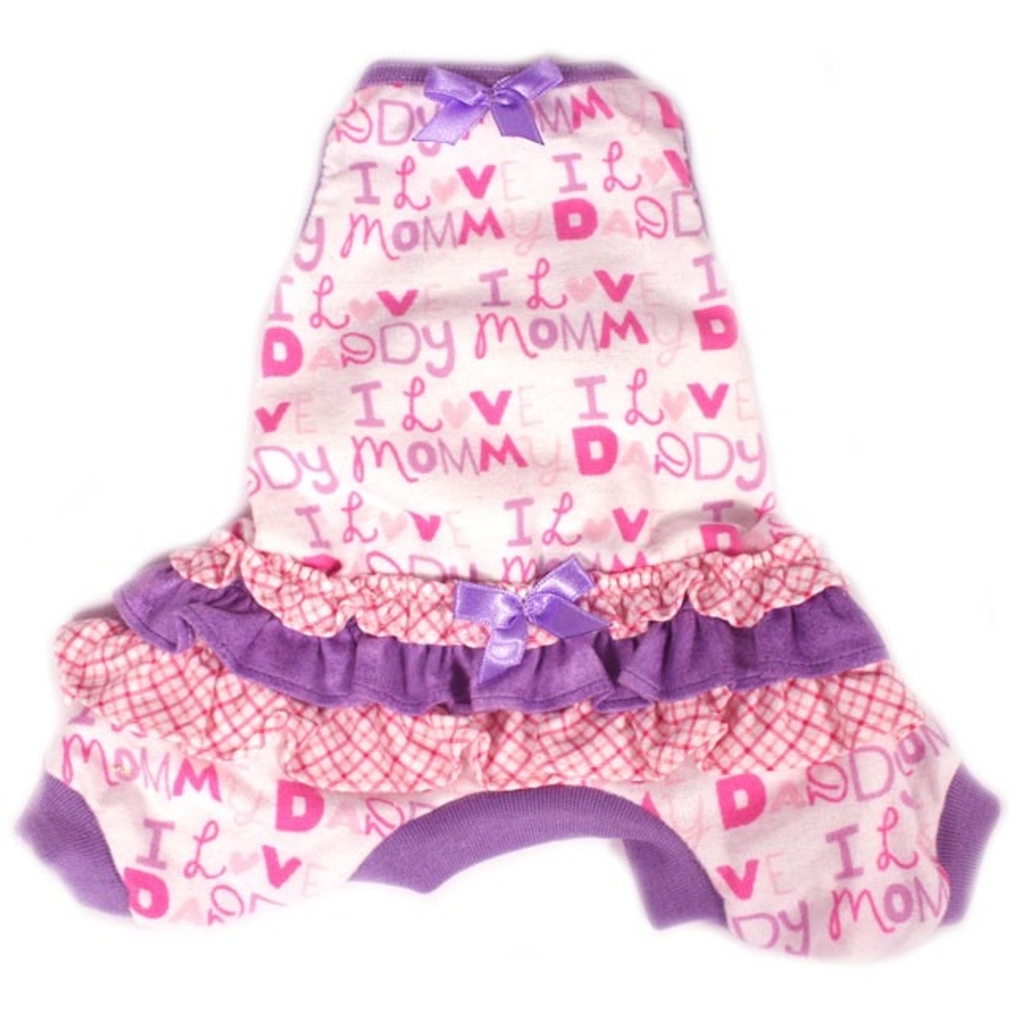 Dog Pajamas Ruffled Flannel I Love Mommy Daddy Dog Pajamas