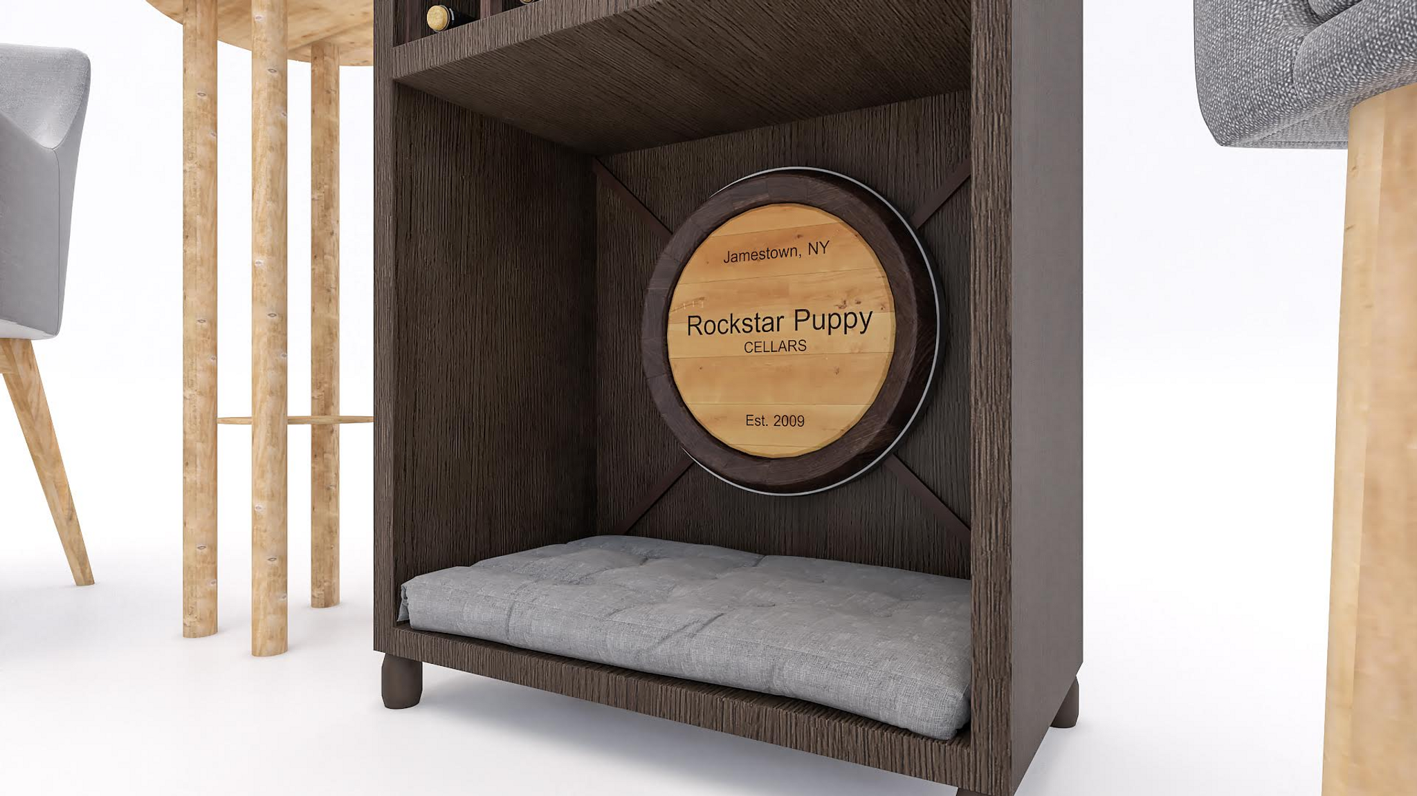 Personalized 60 Bottle Wine Rack With Built In Dog Bed