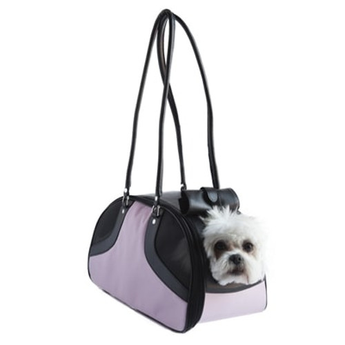 Black Eco Leather Designer Dog Carrier Black and Pink Small 