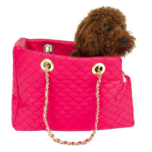 Black Eco Leather Designer Dog Carrier Black and Pink Small 