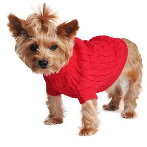 Cable Knit Dog Sweater - Combed Cotton Fiery Red Cable Knit Dog Sweater - Combed Cotton Fiery Red