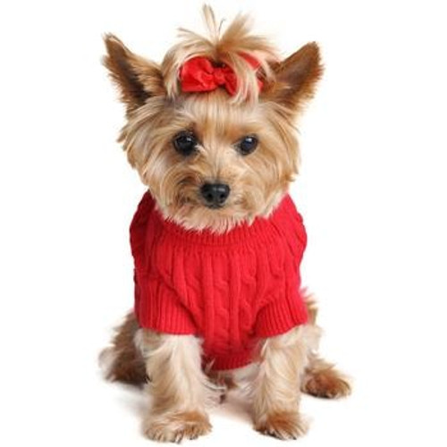 Cable Knit Dog Sweater - Combed Cotton Fiery Red Cable Knit Dog Sweater - Combed Cotton Fiery Red